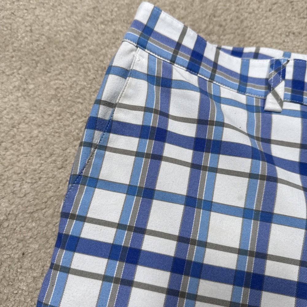Adidas Shorts Mens Blue & White  Plaid Flat Front Golf Chino Casual. Size 40 - Picture 3 of 8
